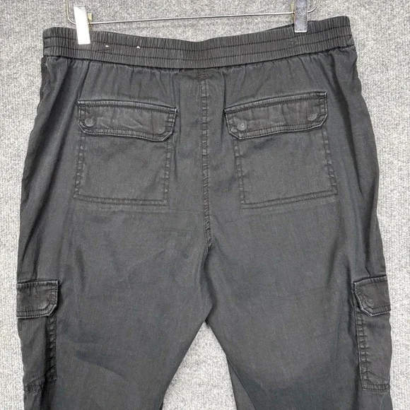 Chicos Pants Womens 1.5 10 Black Linen Cotton Stretch Cargo Crop Elastic Waist - Picture 5 of 15